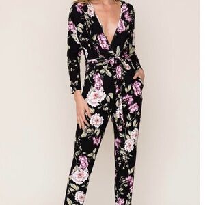 YUMI KIM Free Fall Jersey Navy Floral Long Sleeve Jumpsuit XS